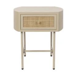 Beige Nachtkastje Met Rotan Lade