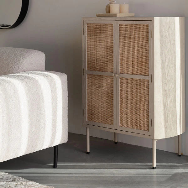 Beige Wandkast Met Rotan Deuren 6 Beige Wandkast Met Rotan Deuren - Afbeelding 4