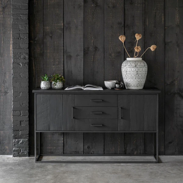 Zwart Teak Dressoir Industrieel Design 3 Zwart Teak Dressoir Industrieel Design