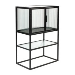 Ribbelglas Vitrinekastje Zwart -BEPUREHOME Winkel dutchbone boli ribbelglas vitrinekast 002