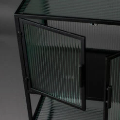 Ribbelglas Vitrinekastje Zwart -BEPUREHOME Winkel dutchbone boli ribbelglas vitrinekast 004