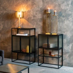 Ribbelglas Vitrinekastje Zwart -BEPUREHOME Winkel dutchbone boli ribbelglas vitrinekast 009