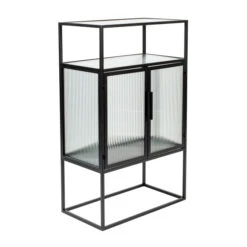 Ribbelglas Kastje Zwart Staal -BEPUREHOME Winkel dutchbone boli ribbelglas wandkastje 002