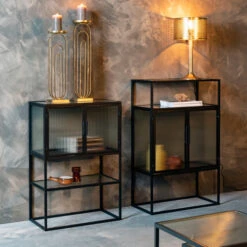 Ribbelglas Kastje Zwart Staal -BEPUREHOME Winkel dutchbone boli ribbelglas wandkastje 009