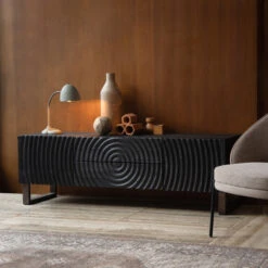 Zwart Tv-meubel Houtsnijwerk -BEPUREHOME Winkel dutchbone coals zwart tv meubel houtsnijwerk 06