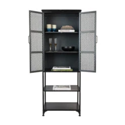 Vintage Wandkast Zwart Metaal -BEPUREHOME Winkel dutchbone denver hoge zwart metalen wandkast 01