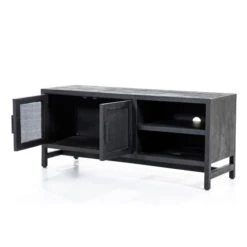 Zwart Tv-meubel Met Rotan Webbing -BEPUREHOME Winkel eleonora vic zwart tv meubel met rotan webbing 04