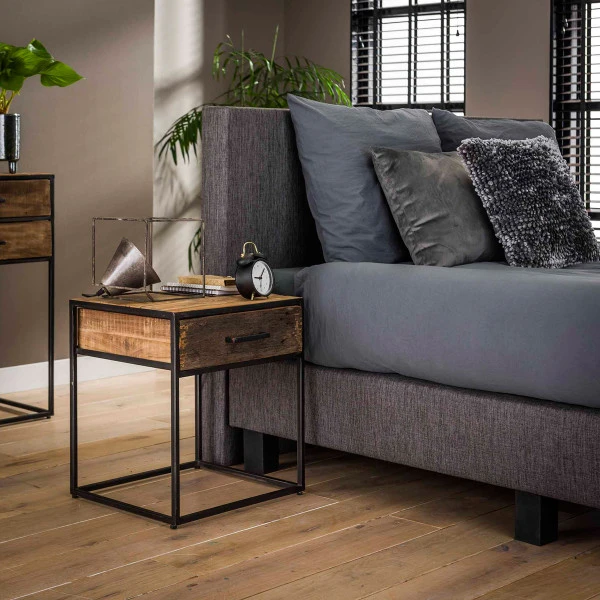 Industrieel Nachtkastje Oud Hout 1 Lade 4 Industrieel Nachtkastje Oud Hout 1 Lade - Afbeelding 2