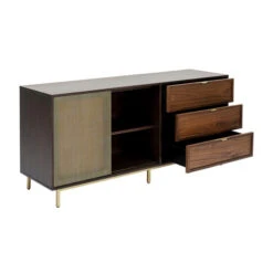 Retro Dressoir Walnoot En Messing -BEPUREHOME Winkel kare design arizona dressoir walnoot en messing 04