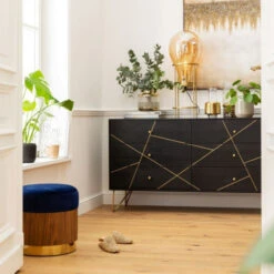 Zwart Ladendressoir -BEPUREHOME Winkel kare design gold vein zwart ladendressoir 08