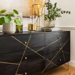 Zwart Ladendressoir -BEPUREHOME Winkel kare design gold vein zwart ladendressoir 09