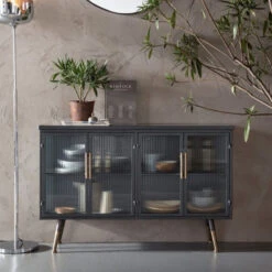 Dressoir Zwart Met Ribbelglas -BEPUREHOME Winkel kare design gomera dressoir zwart met koper 01