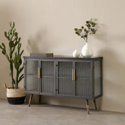 Dressoir Zwart Met Ribbelglas -BEPUREHOME Winkel kare design gomera dressoir zwart met ribbelglas 04