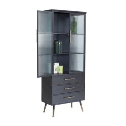 Hoge Wandkast Met Ribbelglas -BEPUREHOME Winkel kare design gomera hoge wandkast zwart 08