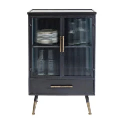 Wandkast Zwart Met Ribbelglas -BEPUREHOME Winkel kare design gomera wandkast zwart met koper 07