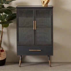 Wandkast Zwart Met Ribbelglas