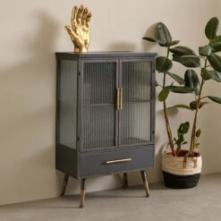 Wandkast Zwart Met Ribbelglas -BEPUREHOME Winkel kare design gomera wandkast zwart met ribbelglas 02