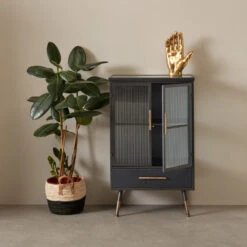 Wandkast Zwart Met Ribbelglas -BEPUREHOME Winkel kare design gomera wandkast zwart met ribbelglas 04