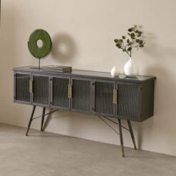 Zwart Dressoir Geribbeld Glas -BEPUREHOME Winkel kare design gomera zwart dressoir geribbeld glas 03