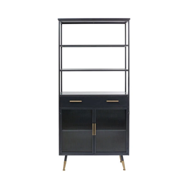 Zwarte Stellingkast Ribbelglas 4 Zwarte Stellingkast Ribbelglas - Afbeelding 2