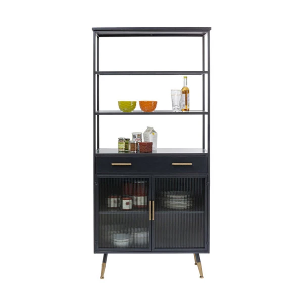 Zwarte Stellingkast Ribbelglas 3 Zwarte Stellingkast Ribbelglas