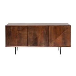 Dressoir Donker Hout -BEPUREHOME Winkel kare design grooves bruin houten dressoir 02