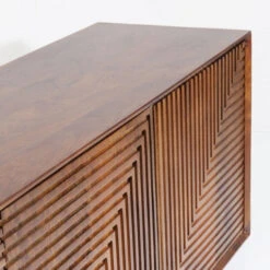 Dressoir Donker Hout -BEPUREHOME Winkel kare design grooves bruin houten dressoir 03