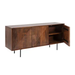 Dressoir Donker Hout -BEPUREHOME Winkel kare design grooves bruin houten dressoir 08