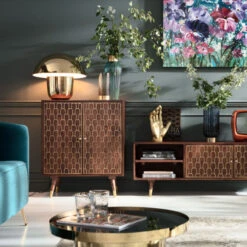 Retro Kastje Mangohout Goud -BEPUREHOME Winkel kare design muskat mangohouten retrowandkast 10