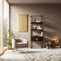 Open Wandkast Messing Met Hout -BEPUREHOME Winkel kare design osaka open wandkast messing met hout 01