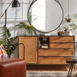 Rotan Webbing Dressoir Zwart Staal -BEPUREHOME Winkel kave home kyoko metalen dressoir met webbing 01 2