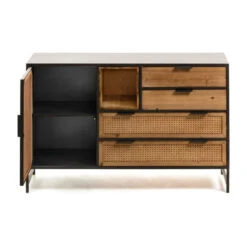 Rotan Webbing Dressoir Zwart Staal -BEPUREHOME Winkel kave home kyoko metalen dressoir met webbing 04
