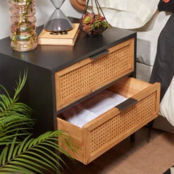 Zwart Nachtkastje Met Webbing -BEPUREHOME Winkel kave home kyoko zwart nachtkastje met webbing 02 1 1