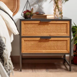 Zwart Nachtkastje Met Webbing -BEPUREHOME Winkel kave home kyoko zwart nachtkastje met webbing 03 1