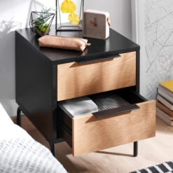 Nachtkastje Zwart Met Eiken -BEPUREHOME Winkel kave home savoi nachtkastje zwart met eiken 02 1