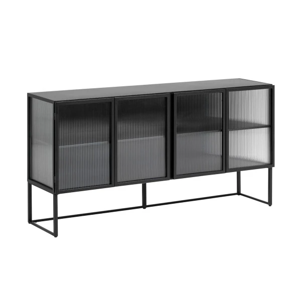 Zwart Dressoir Met Ribbelglas 4 Zwart Dressoir Met Ribbelglas - Afbeelding 2
