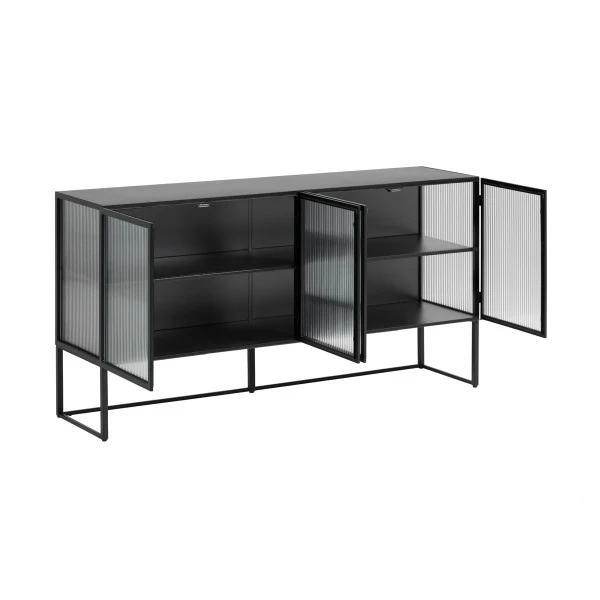 Zwart Dressoir Met Ribbelglas 5 Zwart Dressoir Met Ribbelglas - Afbeelding 3