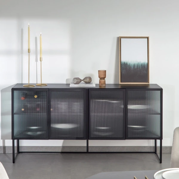 Zwart Dressoir Met Ribbelglas 3 Zwart Dressoir Met Ribbelglas