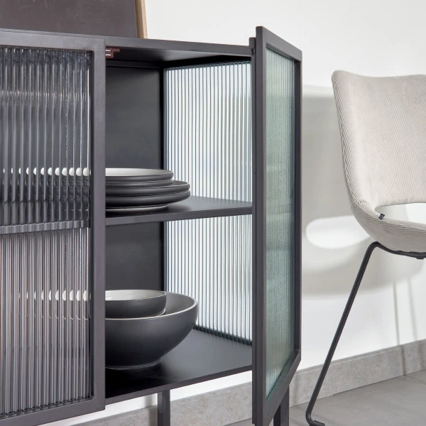 Zwart Dressoir Met Ribbelglas 7 Zwart Dressoir Met Ribbelglas - Afbeelding 5