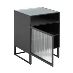 Zwart Nachtkastje Ribbelglas -BEPUREHOME Winkel kave home trixie zwart nachtkastje ribbelglas 02