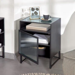 Zwart Nachtkastje Ribbelglas -BEPUREHOME Winkel kave home trixie zwart nachtkastje ribbelglas 06
