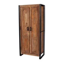 Bergkast Sheeshamhout -BEPUREHOME Winkel lavis havel hoge wandkast met zwarte handgrepen 02