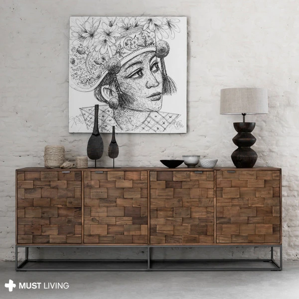 Dressoir Teak Mozaiek 210 Cm 4 Dressoir Teak Mozaiek 210 Cm - Afbeelding 2