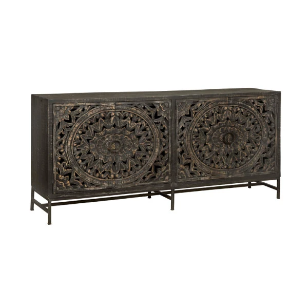 Vintage Dressoir Zwart Houtsnijwerk 3 Vintage Dressoir Zwart Houtsnijwerk