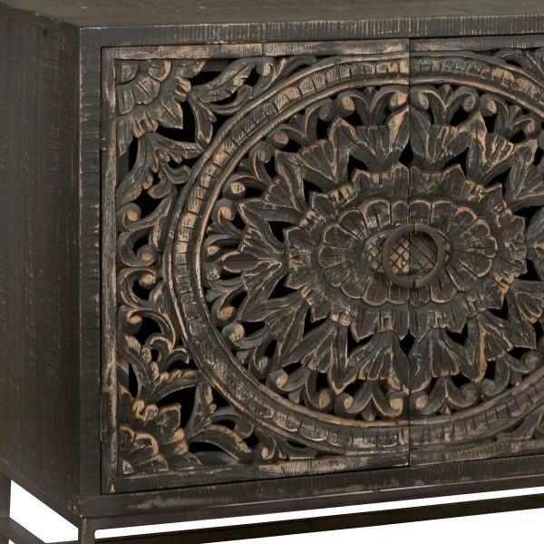 Vintage Dressoir Zwart Houtsnijwerk 4 Vintage Dressoir Zwart Houtsnijwerk - Afbeelding 2