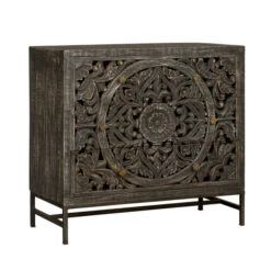 Vintage Ladekast Zwart Houtsnijwerk