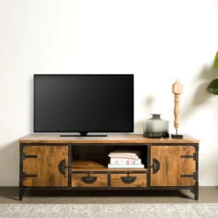 Stoer Tv-meubel Industrieel -BEPUREHOME Winkel tower living basto houten tv meubel 180 cm 01 2