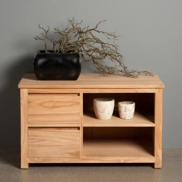 Hoog Tv-meubel Teak - 2 Lades - 100cm