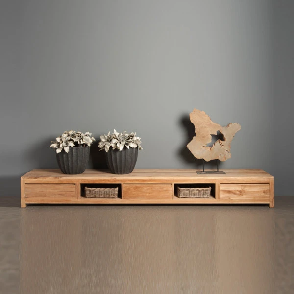 Laag Tv-meubel Teak - 3 Lades - 300cm