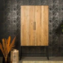 Hoge Kast Teak En Metaal